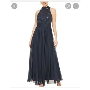 Jessica Howard Mock-Neck Sequin Top Gown